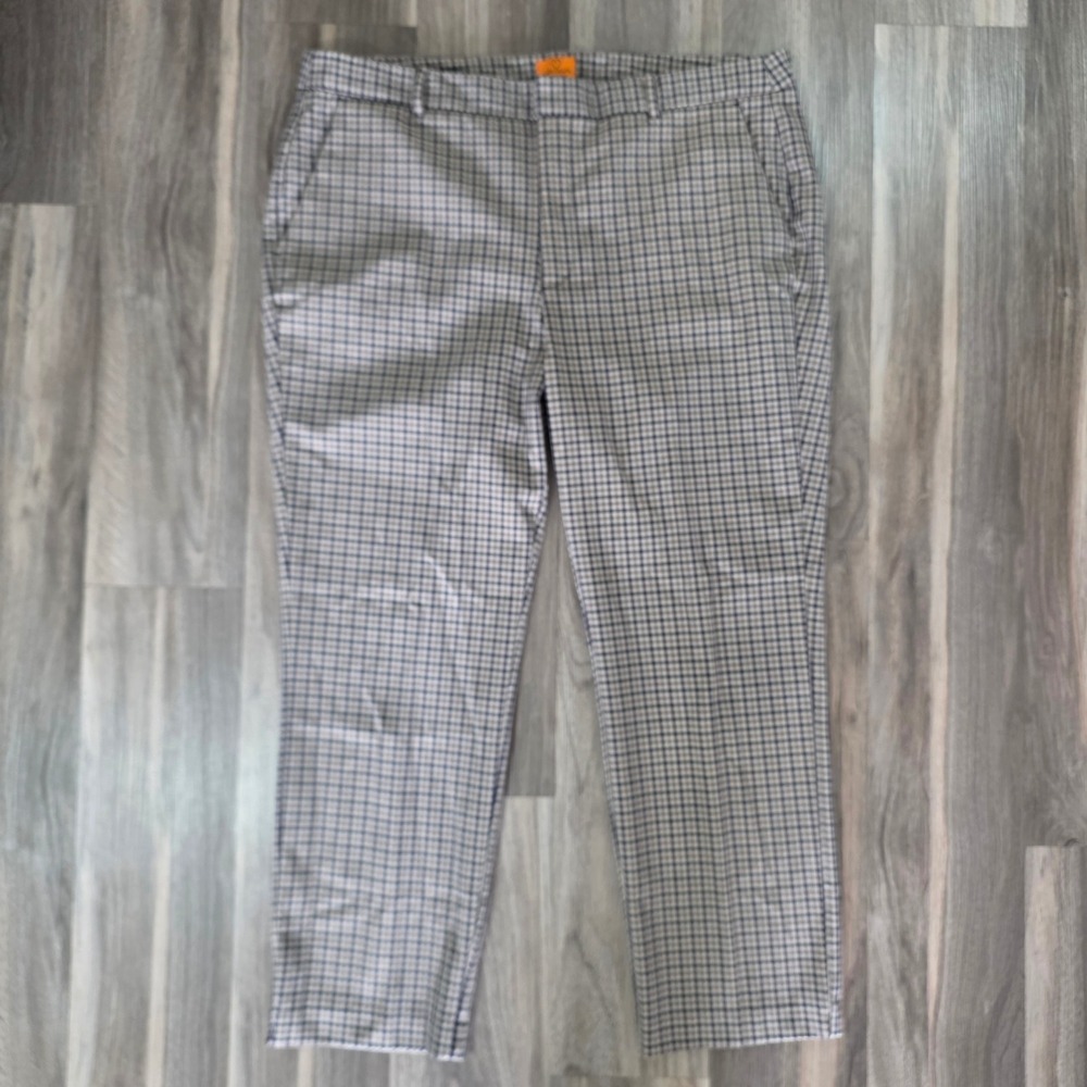 Mary Crafts Plaid Ankle Trousers Brown Navy Check Dress Pants XL